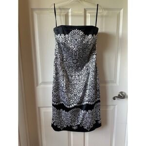 White House Black Market Black & White Strapless Patterned Sheath Dress